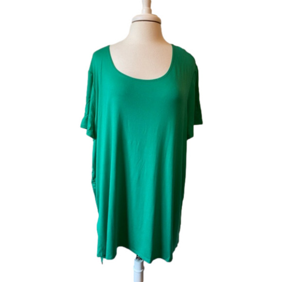 Slinky Brand NWOT Boho Travel Tropical Resort Short Sleeve Hi Lo Green Tunic 3X - Picture 1 of 6